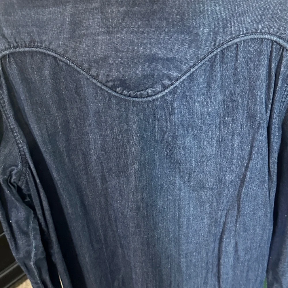 True Religion Men's Denim Western Shirt Jacket - Indigo Blue with Brown Accents